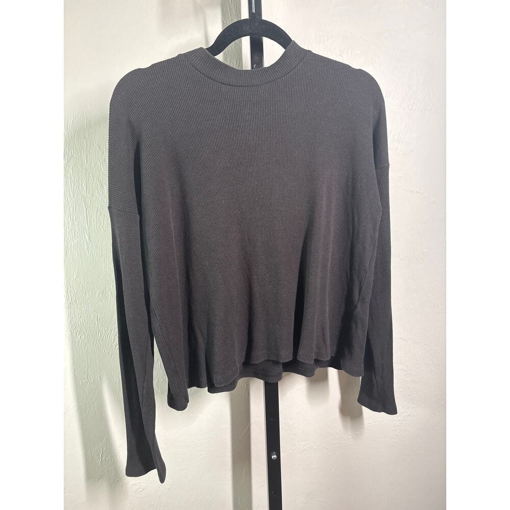 Eileen Fisher Tencel and Organic Cotton Waffle Top Womens Small Mock Neck Black - Picture 2 of 6